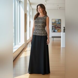 Jessica Howard Black Maxi Dress with Gold Paisley Bodice